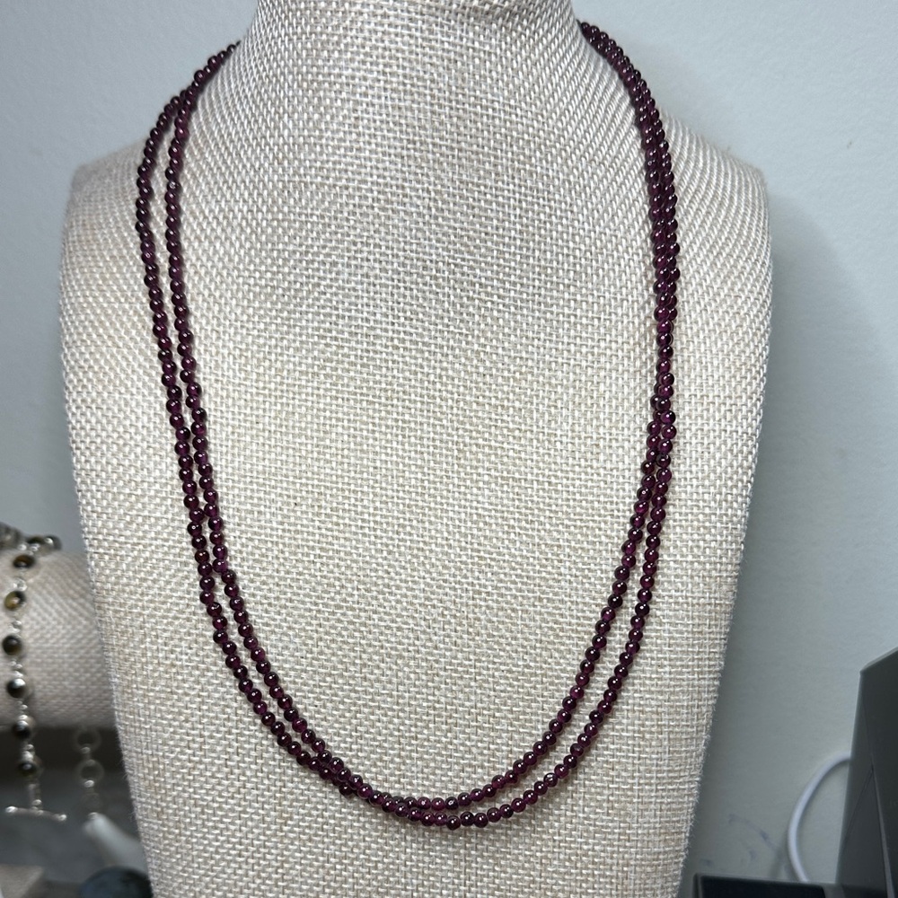 Classic Double-Strand Garnet Bead Necklace